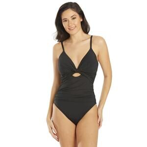 La Blanca Women Island Goddess Twist Keyhole One Piece Black Swimsuit L